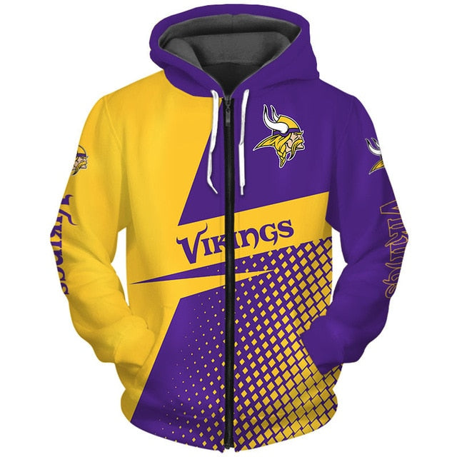 Minnesota Vikings Grid Pattern 3D Zipper Hoodie