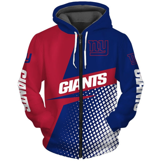 New York Giants Grid Pattern 3D Zipper Hoodie