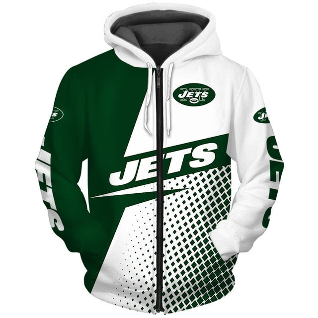New York Jets Grid Pattern 3D Zipper Hoodie