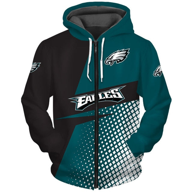 Philadelphia Eagles Grid Pattern 3D Zipper Hoodie