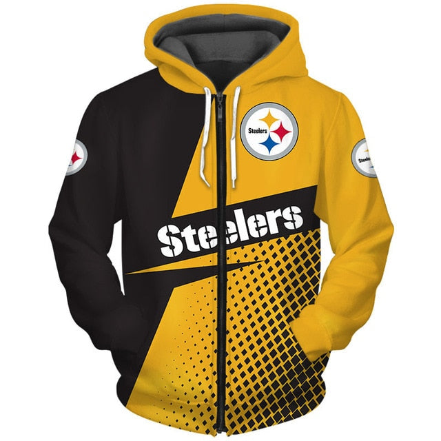 Pittsburgh Steelers Grid Pattern 3D Zipper Hoodie