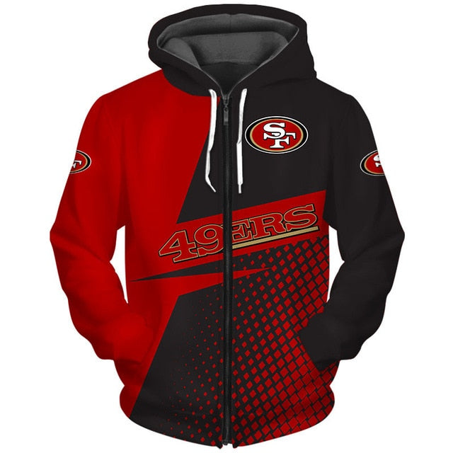 San Francisco 49ers Grid Pattern 3D Zipper Hoodie