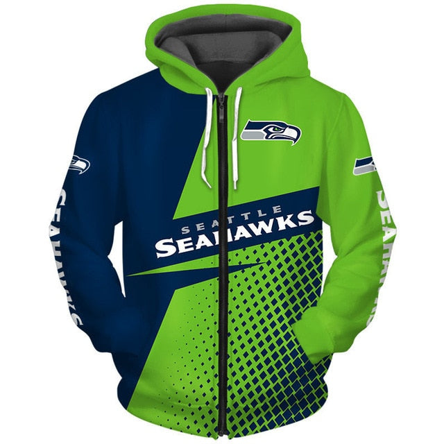 Seattle Seahawks Grid Pattern 3D Zipper Hoodie