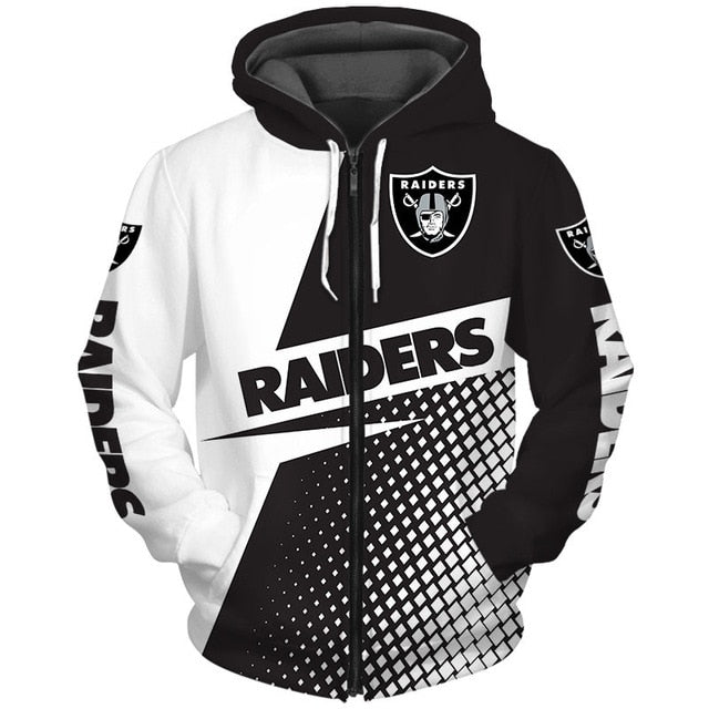 Las Vegas Raiders Grid Pattern 3D Zipper Hoodie