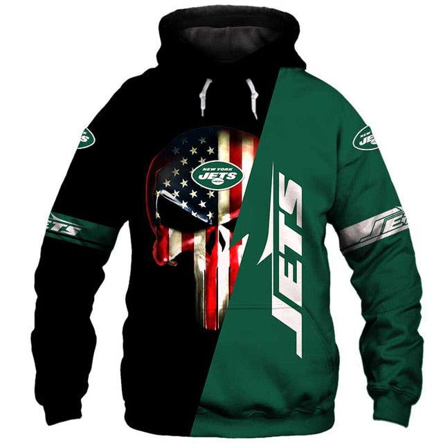 New York Jets 3D Skull Hoodie