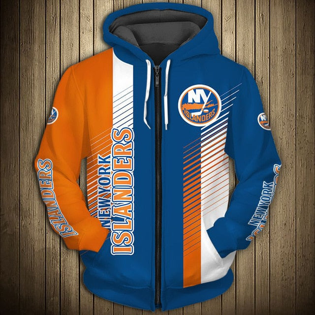 New York Islanders Stripes Casual Zipper Hoodie