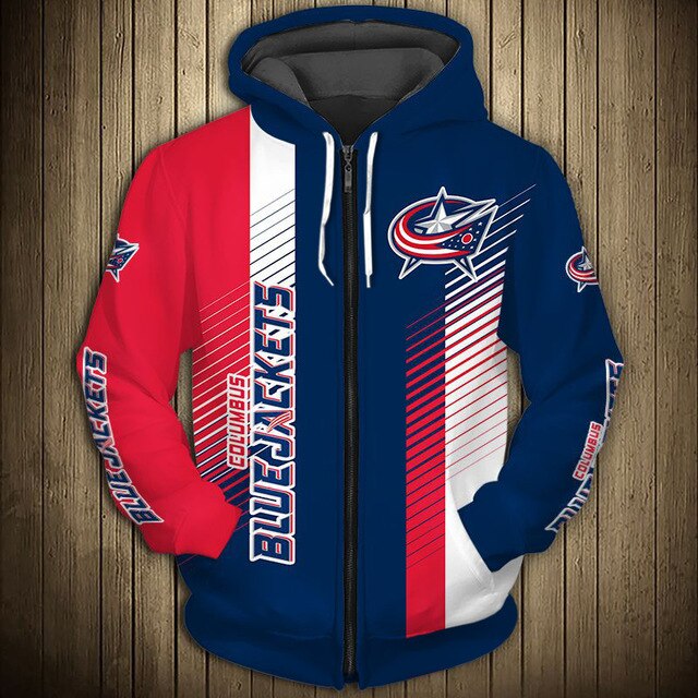 Columbus Blue Jackets Stripes Casual Zipper Hoodie