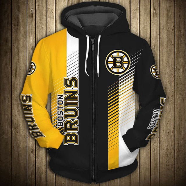 Boston Bruins Stripes Casual Zipper Hoodie