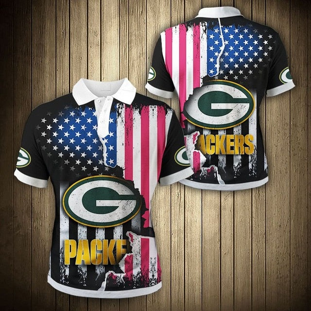 Green Bay Packers American Flag Polo Shirt