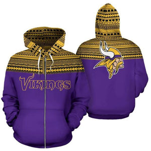 Minnesota Vikings Casual 3D Zipper Hoodie