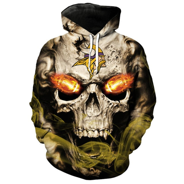 Minnesota Vikings Skull 3D Hoodie