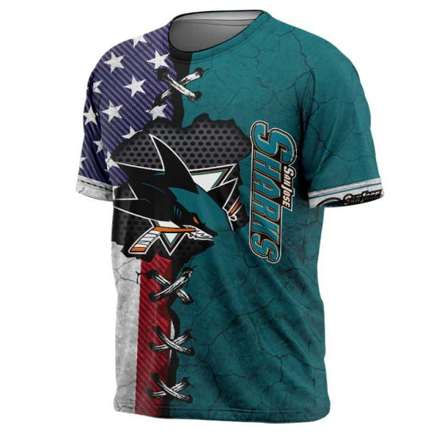 San Jose Sharks American Flag 3D T-Shirt