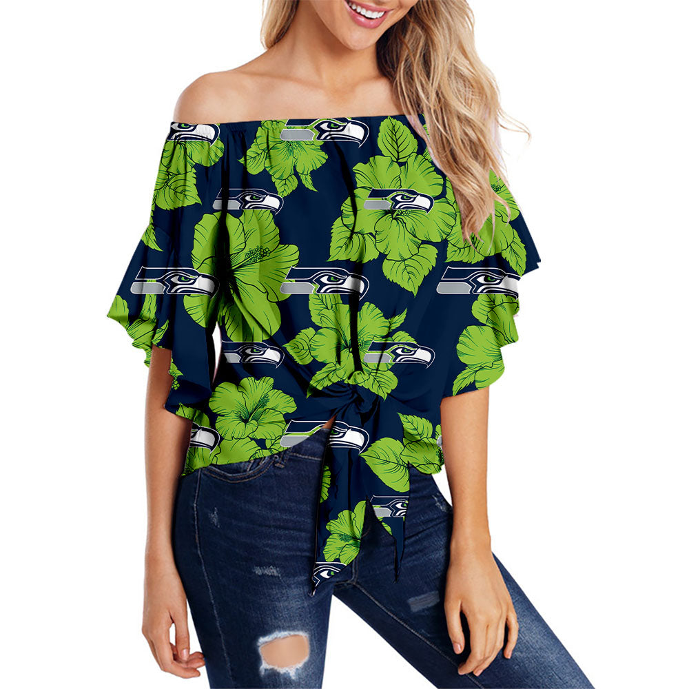 Seattle Seahawks Women Tropical Floral Strapless Shirt