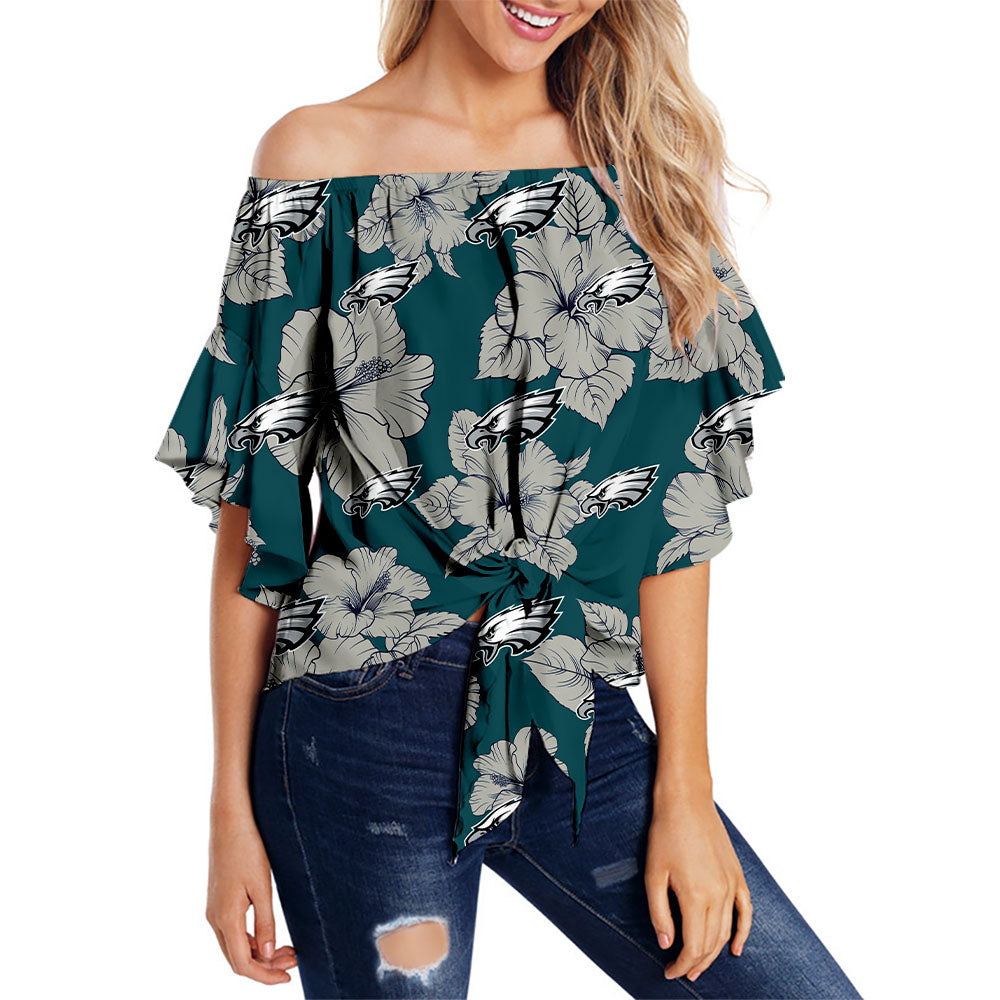 Philadelphia Eagles Women Tropical Floral Strapless Shirt