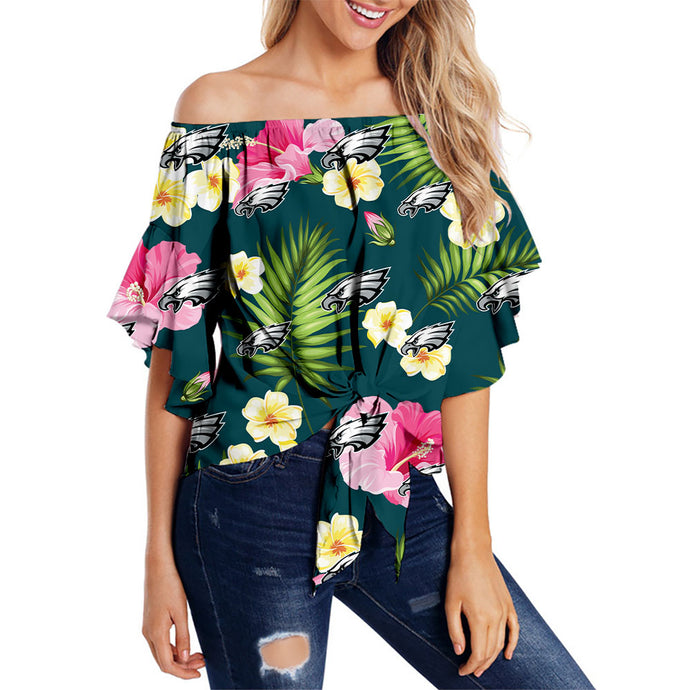 Philadelphia Eagles Women Summer Floral Strapless Shirt